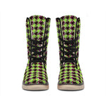 Trippy green Houndstooth Pattern Print Winter Boots