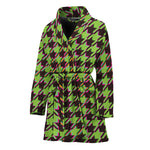 Trippy green Houndstooth Pattern Print Women's Bathrobe