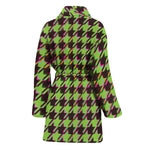 Trippy green Houndstooth Pattern Print Women's Bathrobe