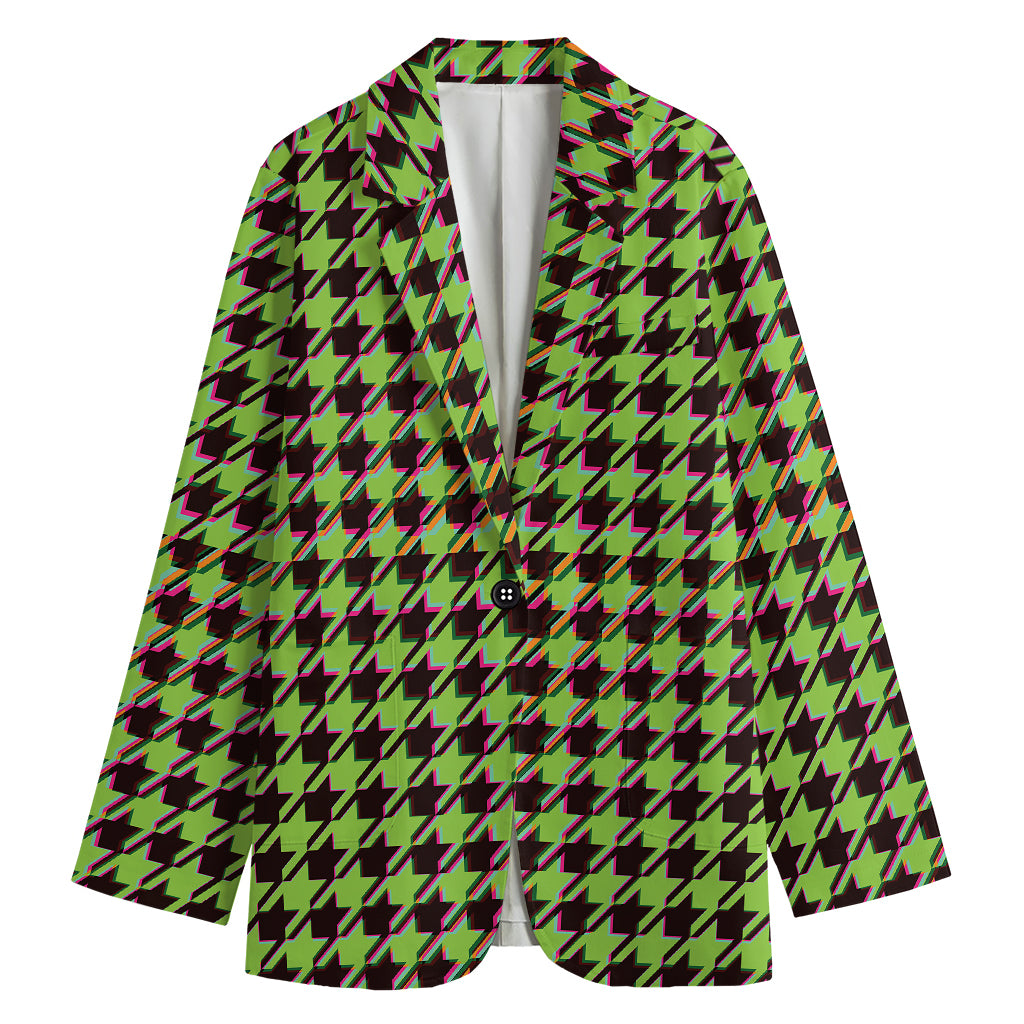Trippy green Houndstooth Pattern Print Women's Blazer