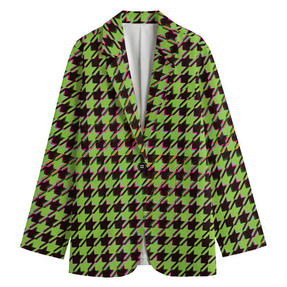 Trippy green Houndstooth Pattern Print Women's Blazer