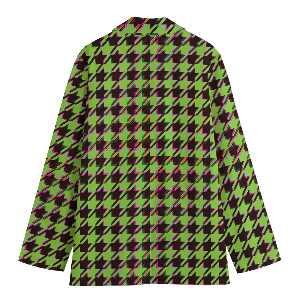 Trippy green Houndstooth Pattern Print Women's Blazer
