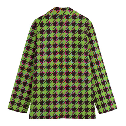 Trippy green Houndstooth Pattern Print Women's Blazer