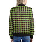 Trippy green Houndstooth Pattern Print Women's Bomber Jacket