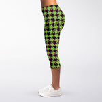 Trippy green Houndstooth Pattern Print Women's Capri Leggings