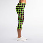 Trippy green Houndstooth Pattern Print Women's Capri Leggings