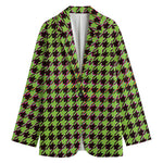 Trippy green Houndstooth Pattern Print Women's Cotton Blazer