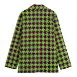 Trippy green Houndstooth Pattern Print Women's Cotton Blazer
