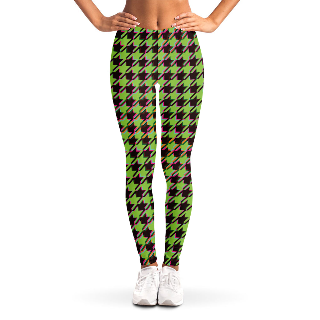 Trippy green Houndstooth Pattern Print Women's Leggings