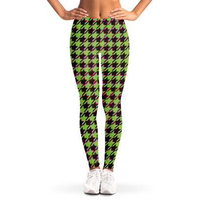 Trippy green Houndstooth Pattern Print Women's Leggings