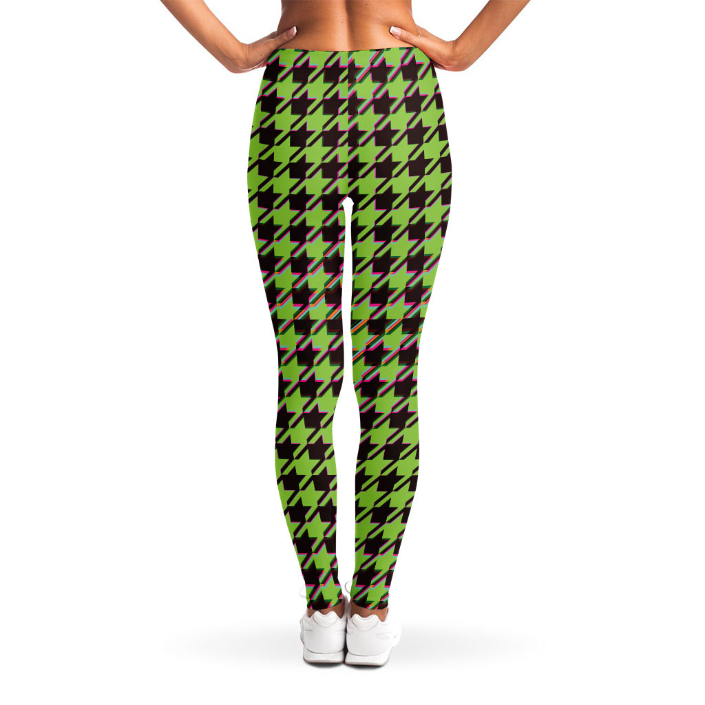 Trippy green Houndstooth Pattern Print Women's Leggings