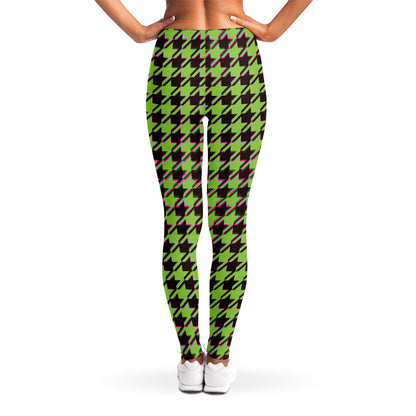 Trippy green Houndstooth Pattern Print Women's Leggings