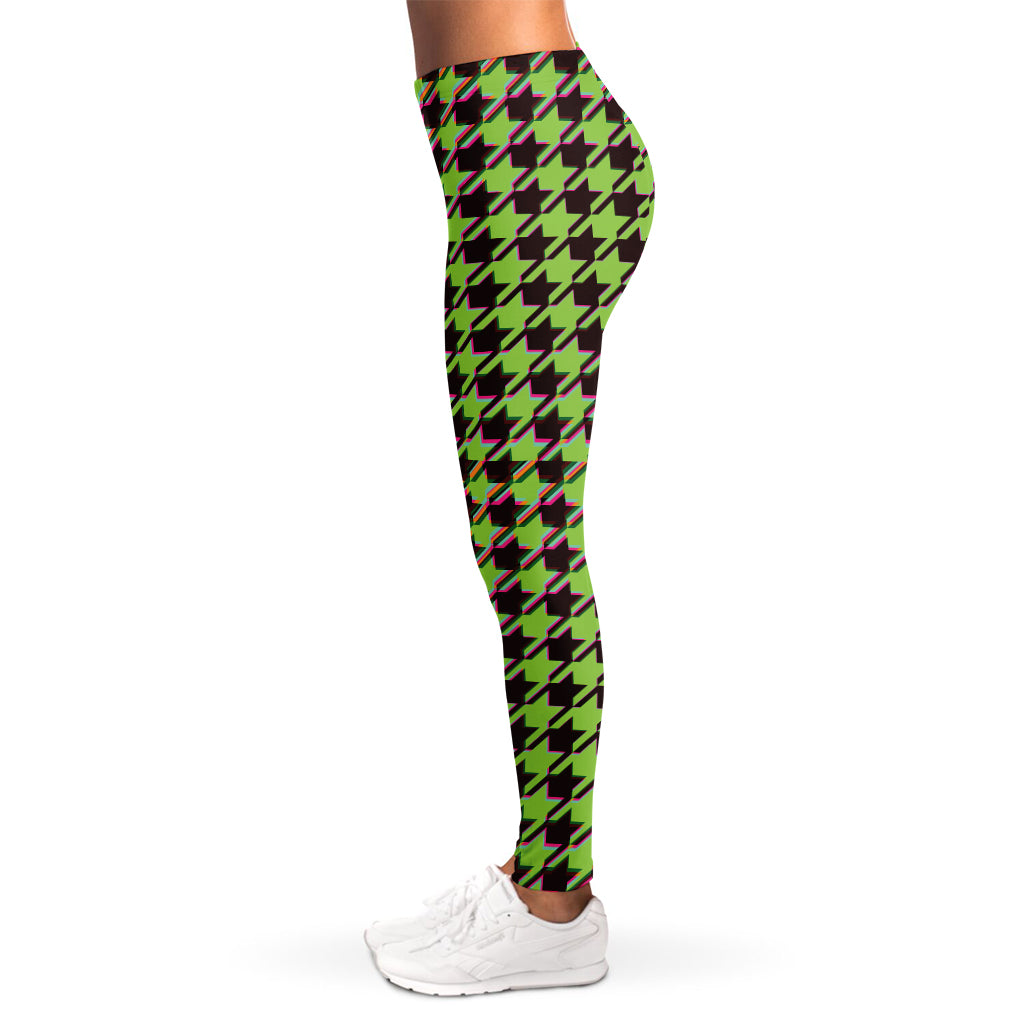 Trippy green Houndstooth Pattern Print Women's Leggings