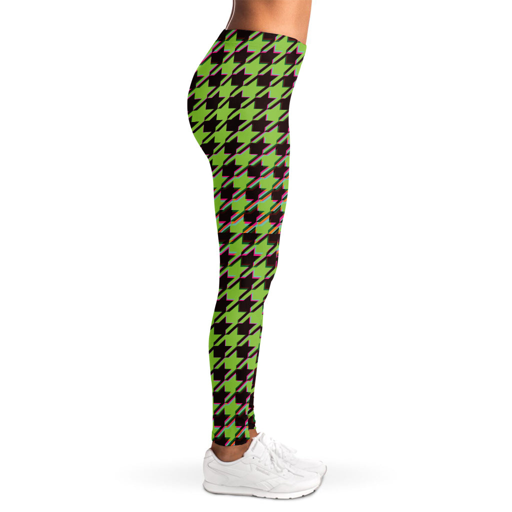 Trippy green Houndstooth Pattern Print Women's Leggings