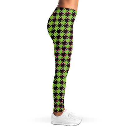 Trippy green Houndstooth Pattern Print Women's Leggings