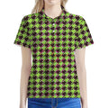 Trippy green Houndstooth Pattern Print Women's Polo Shirt