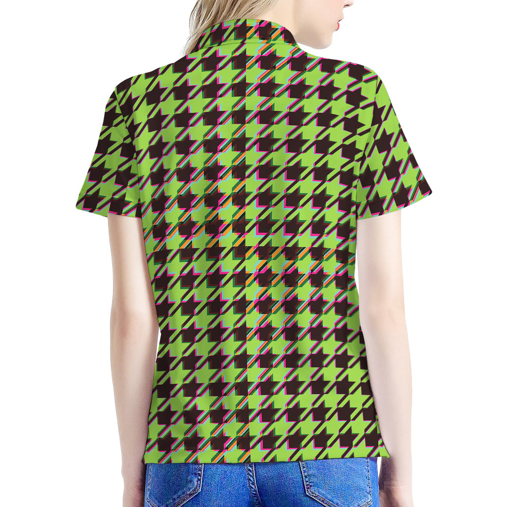 Trippy green Houndstooth Pattern Print Women's Polo Shirt