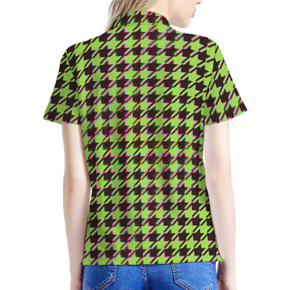 Trippy green Houndstooth Pattern Print Women's Polo Shirt