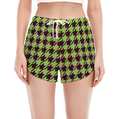 Trippy green Houndstooth Pattern Print Women's Split Running Shorts