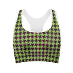 Trippy green Houndstooth Pattern Print Women's Sports Bra