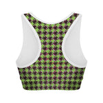 Trippy green Houndstooth Pattern Print Women's Sports Bra
