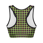 Trippy green Houndstooth Pattern Print Women's Sports Bra