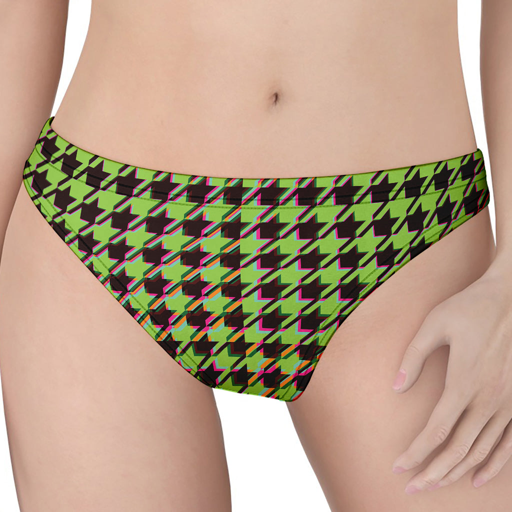 Trippy green Houndstooth Pattern Print Women's Thong