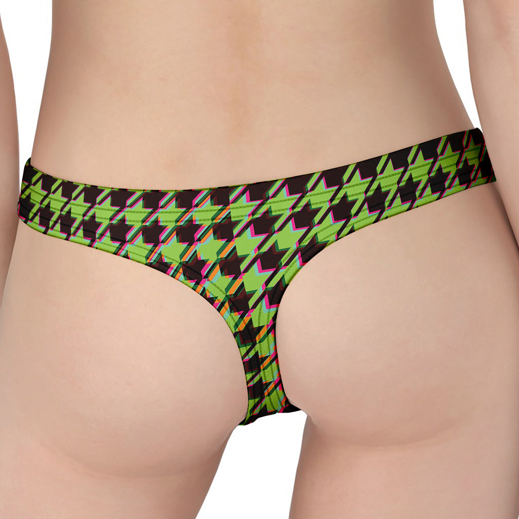 Trippy green Houndstooth Pattern Print Women's Thong