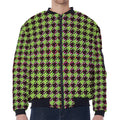 Trippy green Houndstooth Pattern Print Zip Sleeve Bomber Jacket