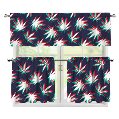 Trippy Hemp Leaves Reggae Pattern Print 3 Piece Kitchen Curtains