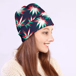 Trippy Hemp Leaves Reggae Pattern Print Beanie