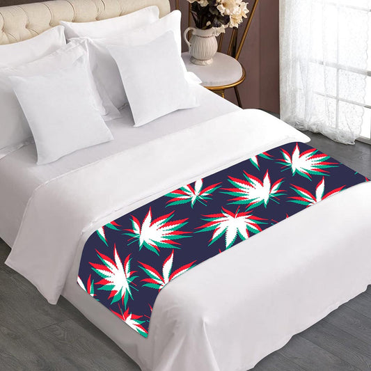Trippy Hemp Leaves Reggae Pattern Print Bed Runner