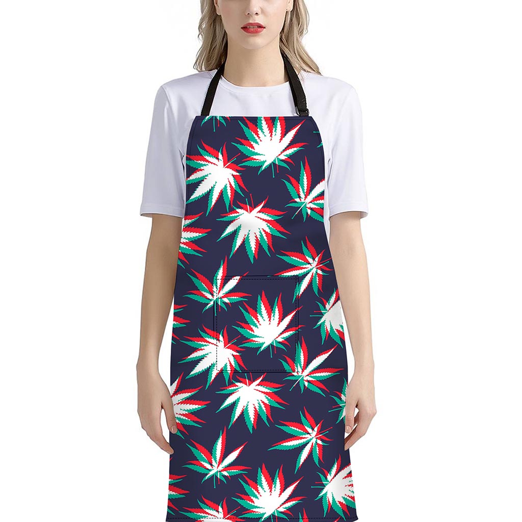 Trippy Hemp Leaves Reggae Pattern Print Bib Apron With Pocket