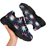 Trippy Hemp Leaves Reggae Pattern Print Black Chunky Shoes
