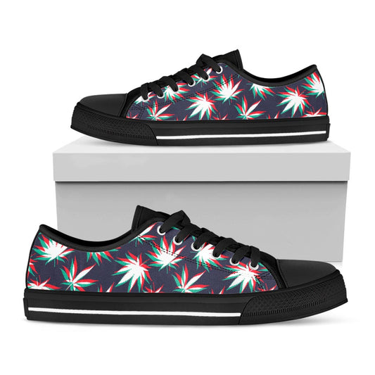 Trippy Hemp Leaves Reggae Pattern Print Black Low Top Sneakers