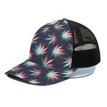 Trippy Hemp Leaves Reggae Pattern Print Black Mesh Trucker Cap
