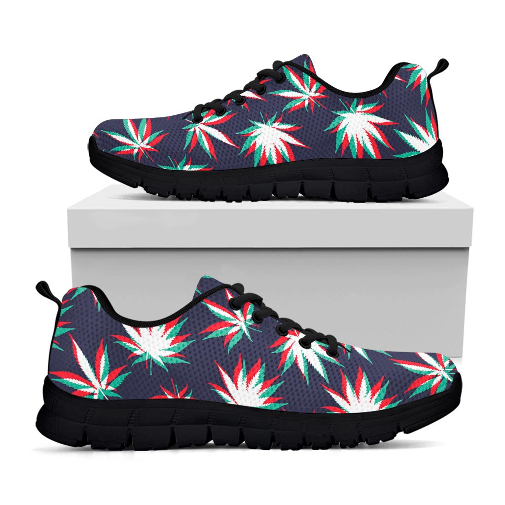 Trippy Hemp Leaves Reggae Pattern Print Black Running Shoes