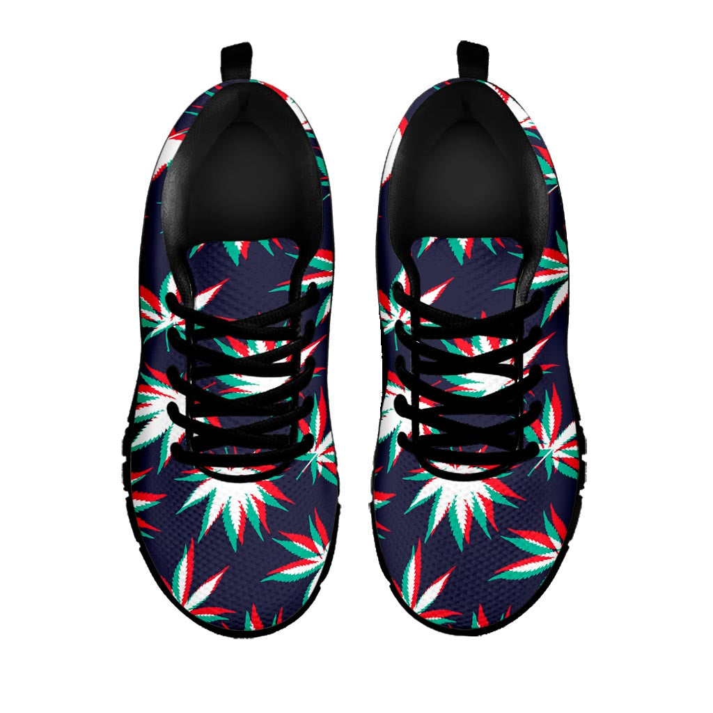 Trippy Hemp Leaves Reggae Pattern Print Black Running Shoes