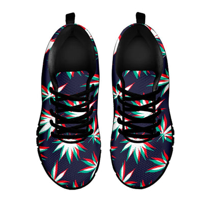 Trippy Hemp Leaves Reggae Pattern Print Black Running Shoes