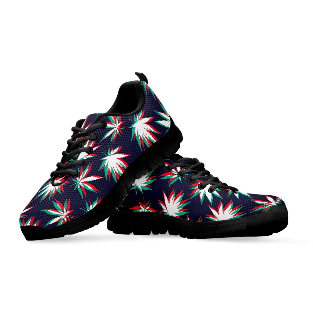 Trippy Hemp Leaves Reggae Pattern Print Black Running Shoes