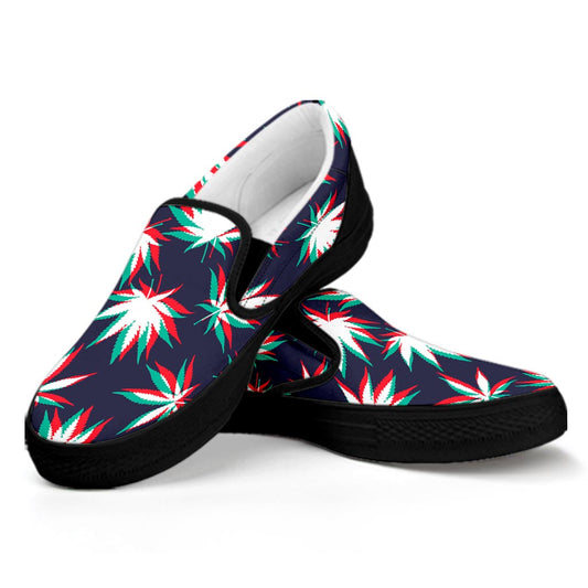 Trippy Hemp Leaves Reggae Pattern Print Black Slip On Sneakers