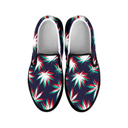 Trippy Hemp Leaves Reggae Pattern Print Black Slip On Sneakers