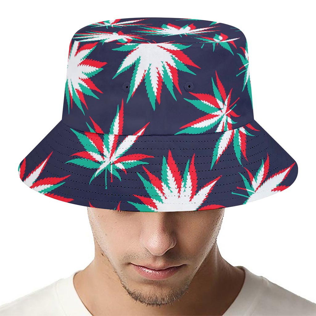 Trippy Hemp Leaves Reggae Pattern Print Bucket Hat
