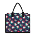 Trippy Hemp Leaves Reggae Pattern Print Canvas Tote Bag