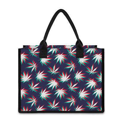 Trippy Hemp Leaves Reggae Pattern Print Canvas Tote Bag