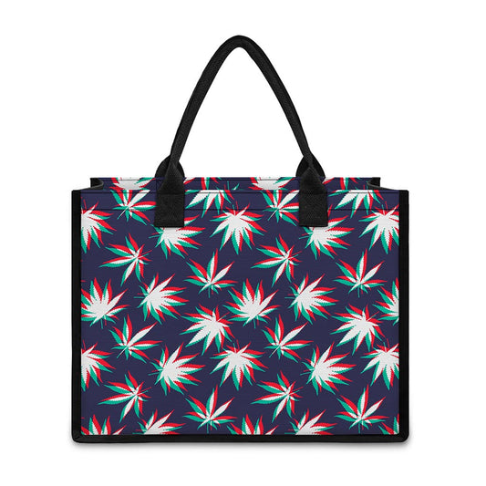 Trippy Hemp Leaves Reggae Pattern Print Canvas Tote Bag