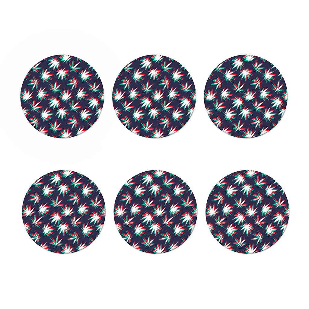 Trippy Hemp Leaves Reggae Pattern Print Coaster Set