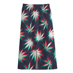 Trippy Hemp Leaves Reggae Pattern Print Cotton Front Slit Maxi Skirt