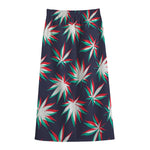 Trippy Hemp Leaves Reggae Pattern Print Cotton Front Slit Maxi Skirt