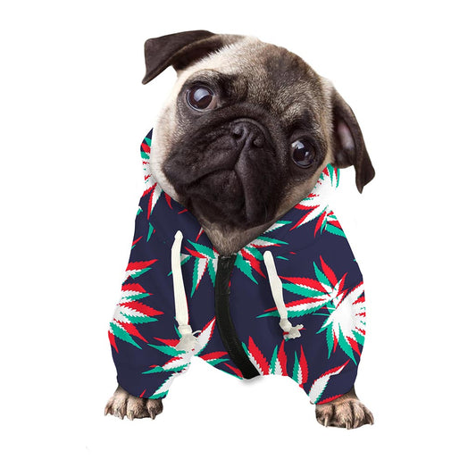 Trippy Hemp Leaves Reggae Pattern Print Dog Zip Up Hoodie